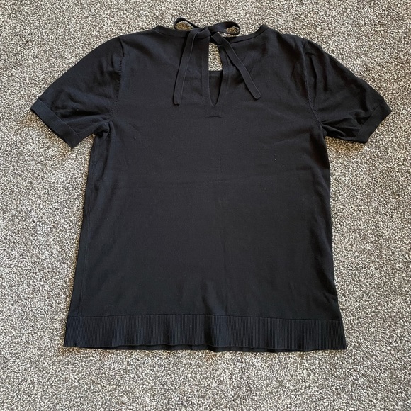 LOFT Short Sleeved Knit Top with Cute Collar Tie Detail - Picture 2 of 5